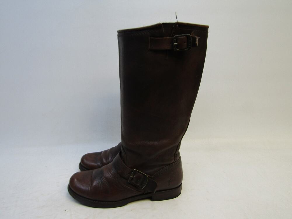 Frye Womens Size 8 B Brown Leather Buckle 14" Shaft Cowboy Fashion Boots